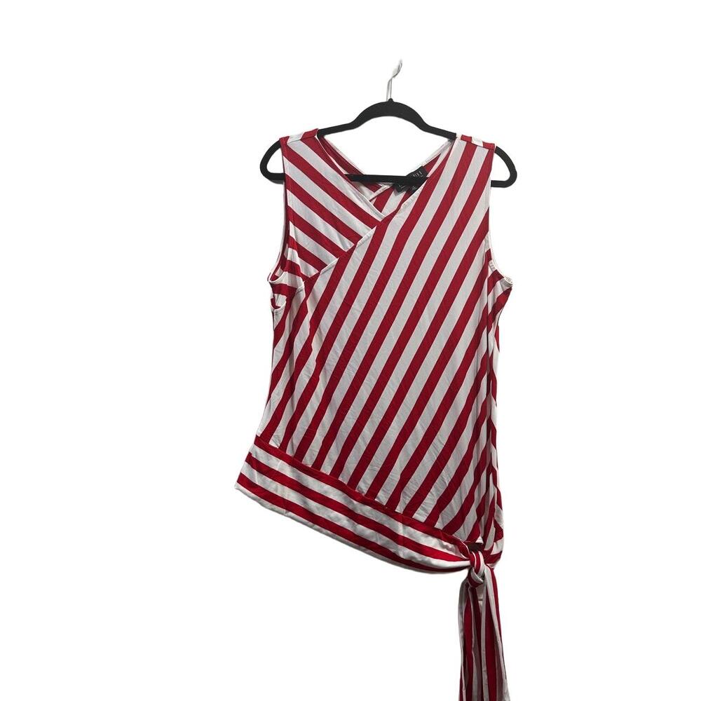 Eloquii Blouse Womens 18 Red White Asymetrical Stripe Sleeveless Vneck Side Tie